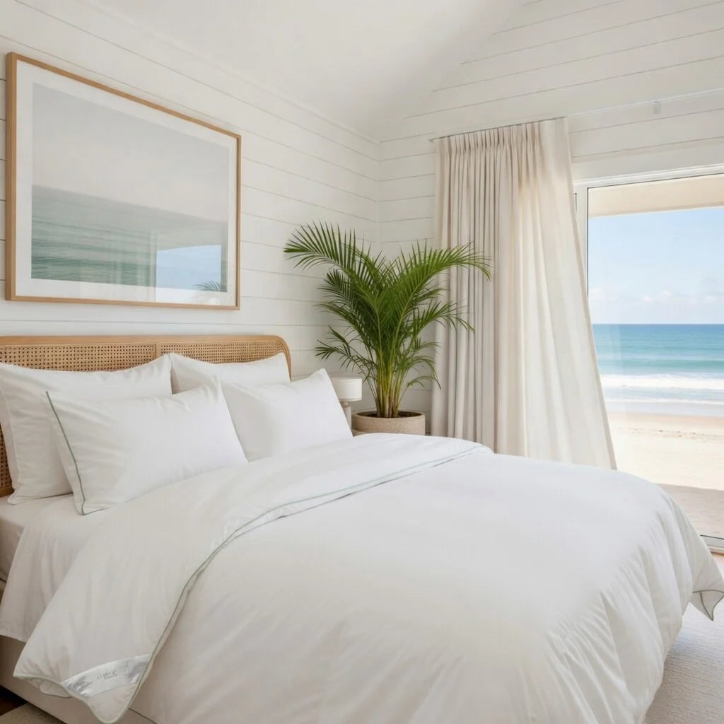 Kelly & Windsor natural fibre bedding styled on a bed