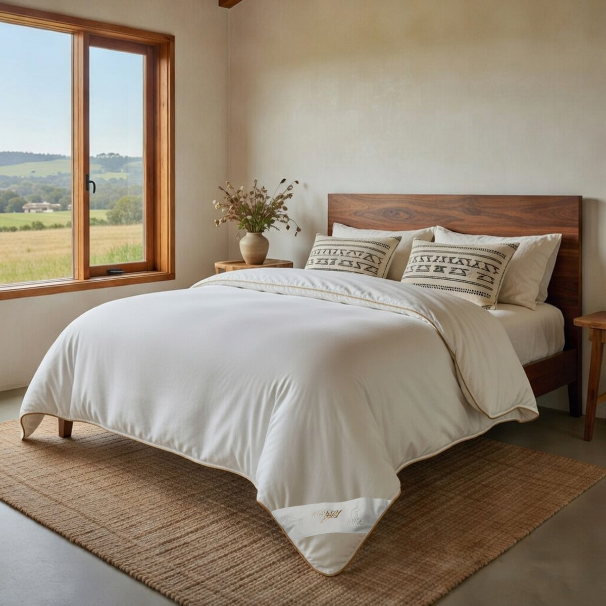 Kelly & Windsor Alpaca Gold Wool Quilt - on bed