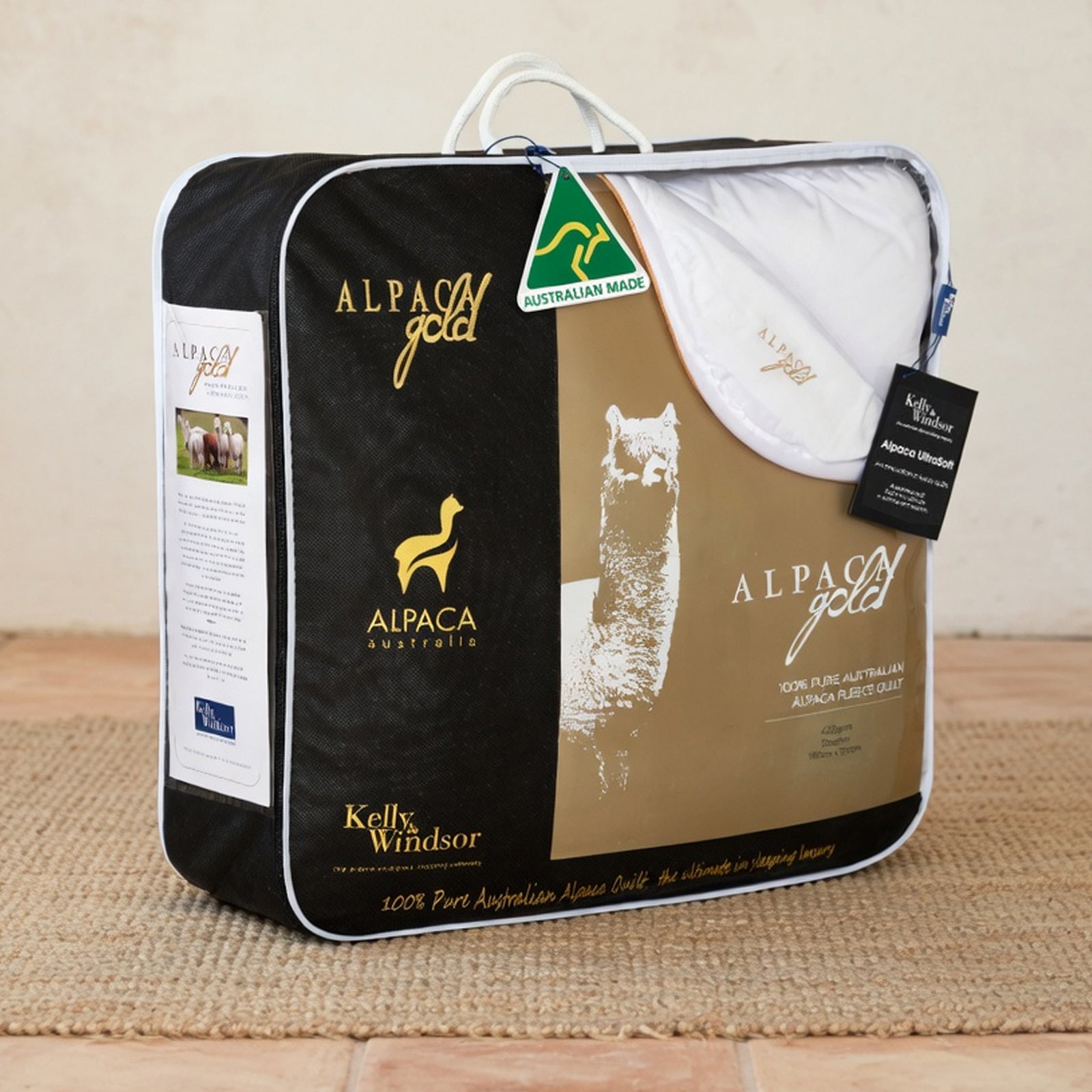 Kelly & Windsor Alpaca Gold Wool Quilt - product packaging