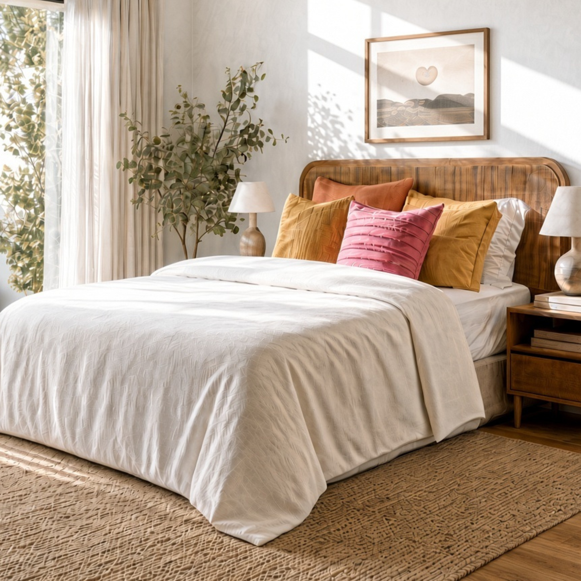 Kelly & Windsor natural fibre bedding styled on a bed
