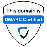 DMARC certification badge on a white background