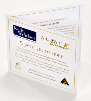 Alpaca Bamboo quilt guarantee card