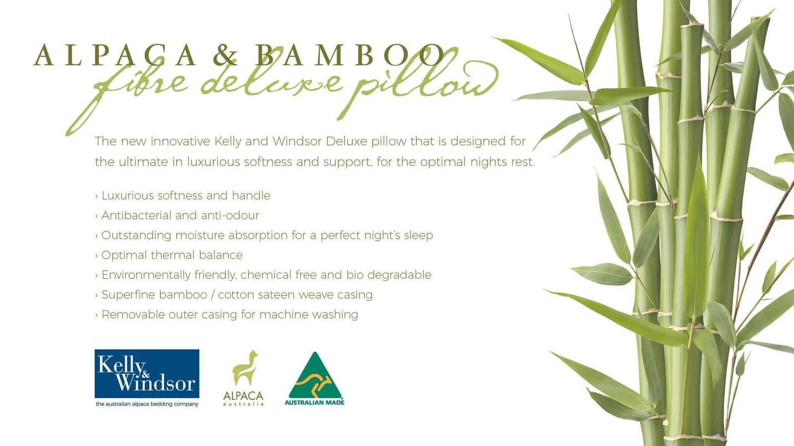 Alpaca Bamboo deluxe pillows from Kelly & Windsor Australia